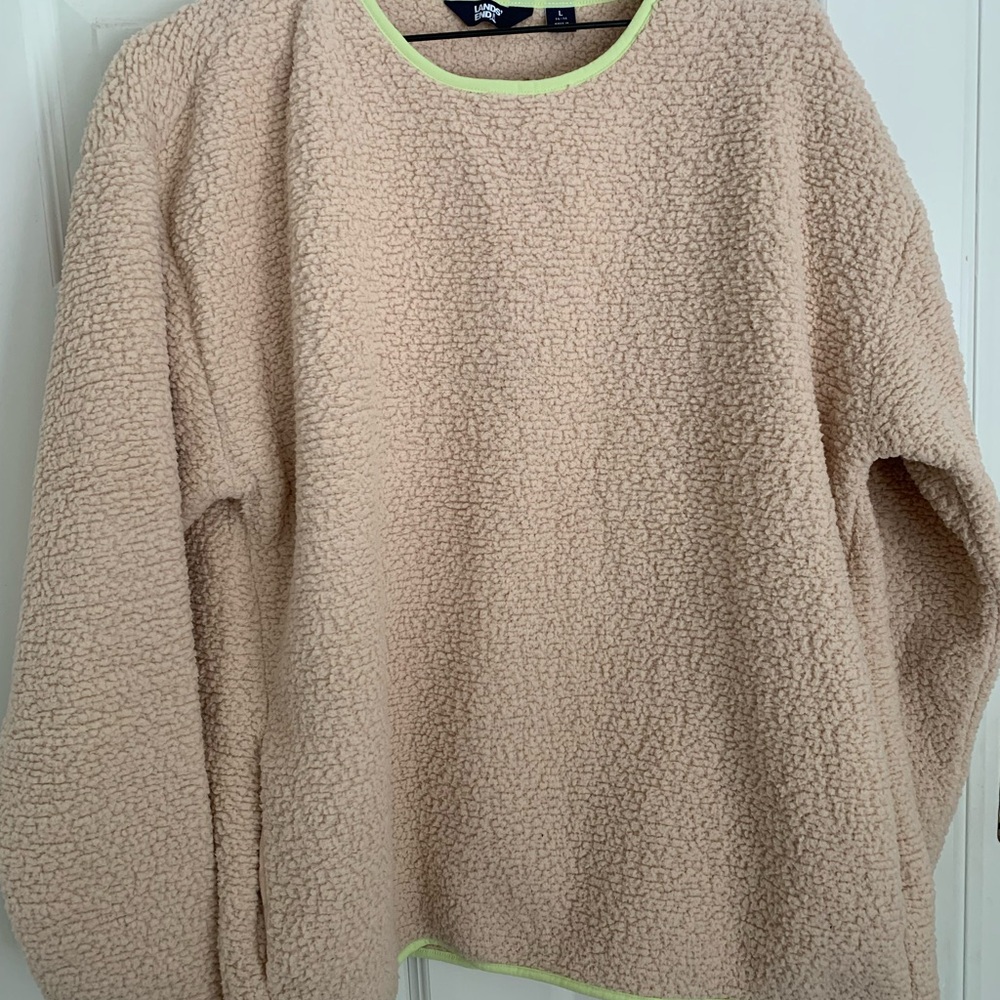 Lands' End Tan Sherpa Crew Neck Sweater